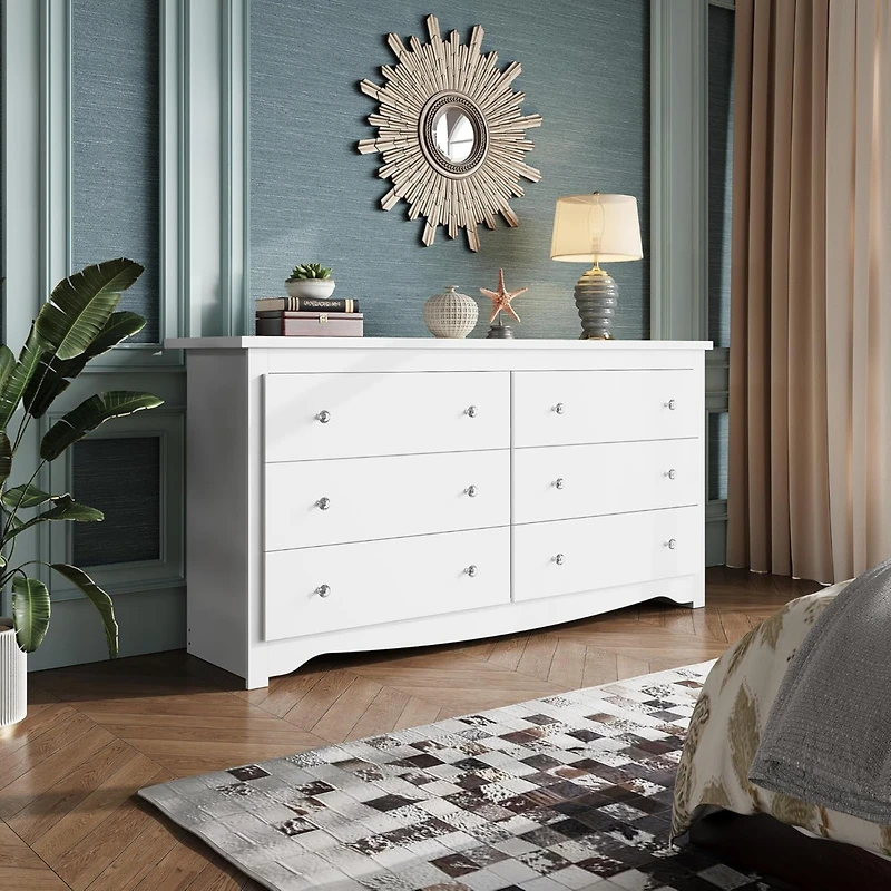 Wlive Wood Dresser With 6 Drawer Wide Chest Of Drawers For Bedroom Long Nightstand With Drawers Oak Furniture Large Storage Tower Unit Closet Store Or