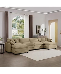Streamdale Furniture Corduroy Sofa, Modern Upholstered 4 Seater with 3 Footstools Corduroy Fabric Sofa, Office Living Room Apartment Comfortable Sofa,