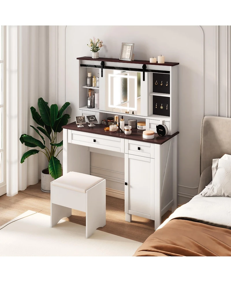 Streamdale Farmhouse Vanity with Mirror, Lights & Storage