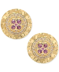 Amethyst (1/8 ct. t.w.) & White Topaz (1/6 Textured Frame Halo Stud Earrings 14k Gold-Plated Sterling Silver (Also available Blue Topa