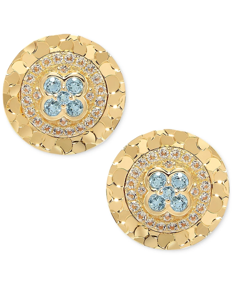 Amethyst (1/8 ct. t.w.) & White Topaz (1/6 Textured Frame Halo Stud Earrings 14k Gold-Plated Sterling Silver (Also available Blue Topa