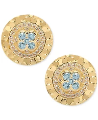 Amethyst (1/8 ct. t.w.) & White Topaz (1/6 Textured Frame Halo Stud Earrings 14k Gold-Plated Sterling Silver (Also available Blue Topa