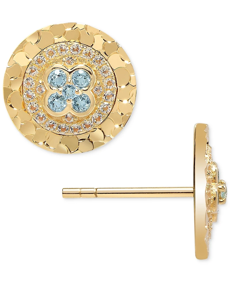 Amethyst (1/8 ct. t.w.) & White Topaz (1/6 Textured Frame Halo Stud Earrings 14k Gold-Plated Sterling Silver (Also available Blue Topa