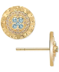 Amethyst (1/8 ct. t.w.) & White Topaz (1/6 Textured Frame Halo Stud Earrings 14k Gold-Plated Sterling Silver (Also available Blue Topa