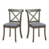 Wooden X Back Dining Chairs Set of 2, Modern Fabric Upholstered Kitchen Side 2PC Chairs, Cross Back Rubber Wood Farmhouse Dining Room Chair,Oak