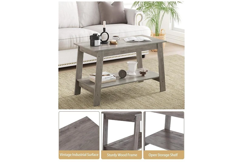 gaomon Coffee Table, 31.49'' Small Living Room Tables, 2-Tier Rustic Coffee Table for Living Room, Modern Farmhouse Style Rectangular Wood Table for O
