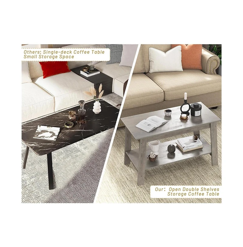gaomon Coffee Table, 31.49'' Small Living Room Tables, 2-Tier Rustic Coffee Table for Living Room, Modern Farmhouse Style Rectangular Wood Table for O