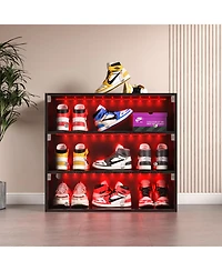 Streamdale Furniture Black Led light shoe box three layers with glass doors