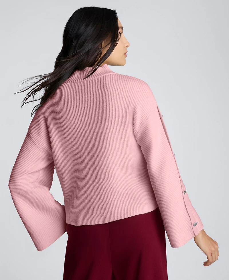 Kenneth Cole Women's Button-Sleeve Mock Neck Sweater