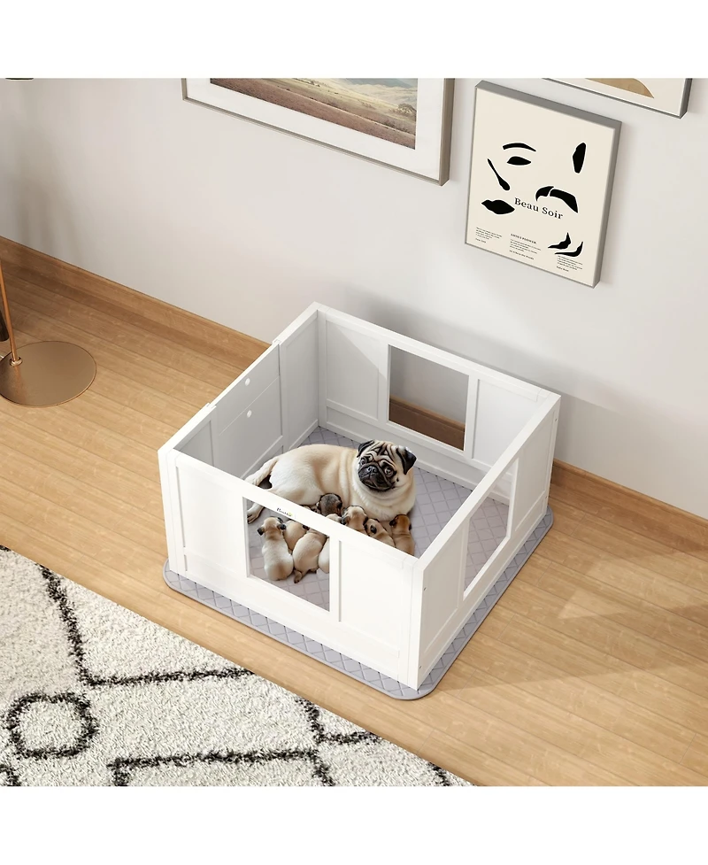 PawHut Whelping Box for Dogs with Whelping Pad, Adjustable Entrance