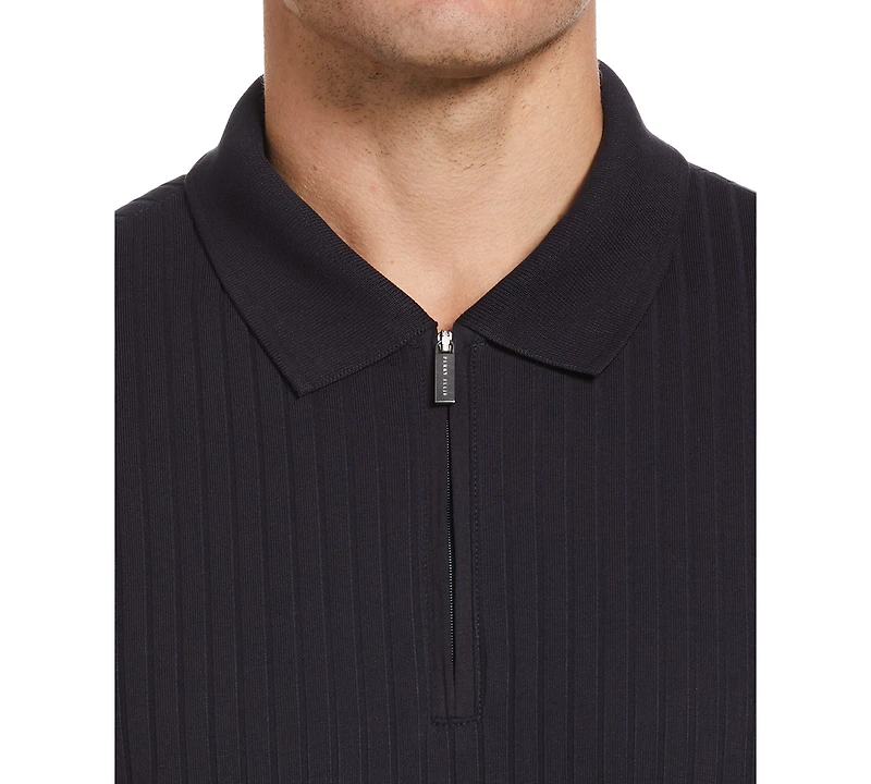 Perry Ellis Men's Slim-Fit Ribbed-Knit 1/4-Zip Polo Shirt