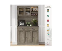 gaomon Kitchen Pantry Storage Cabinet, 71" Tall Wood Pantry Cabinet with Microwave Stand, Modern Kitchen Hutch Cabinet, Coffee Bar Hutch with Wine Rac