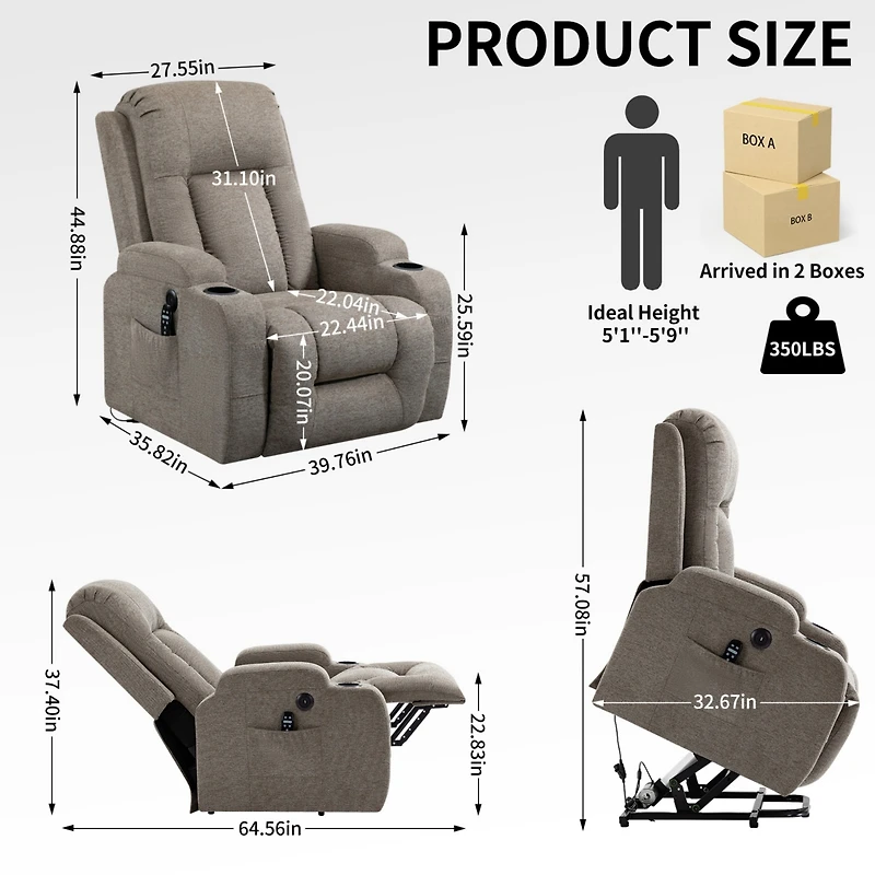 Power Lift Recliner Chair for Elderly Heavy Duty Motion Mechanism with 8-Point Vibration Massage and Lumbar Heating Usb Charging Port