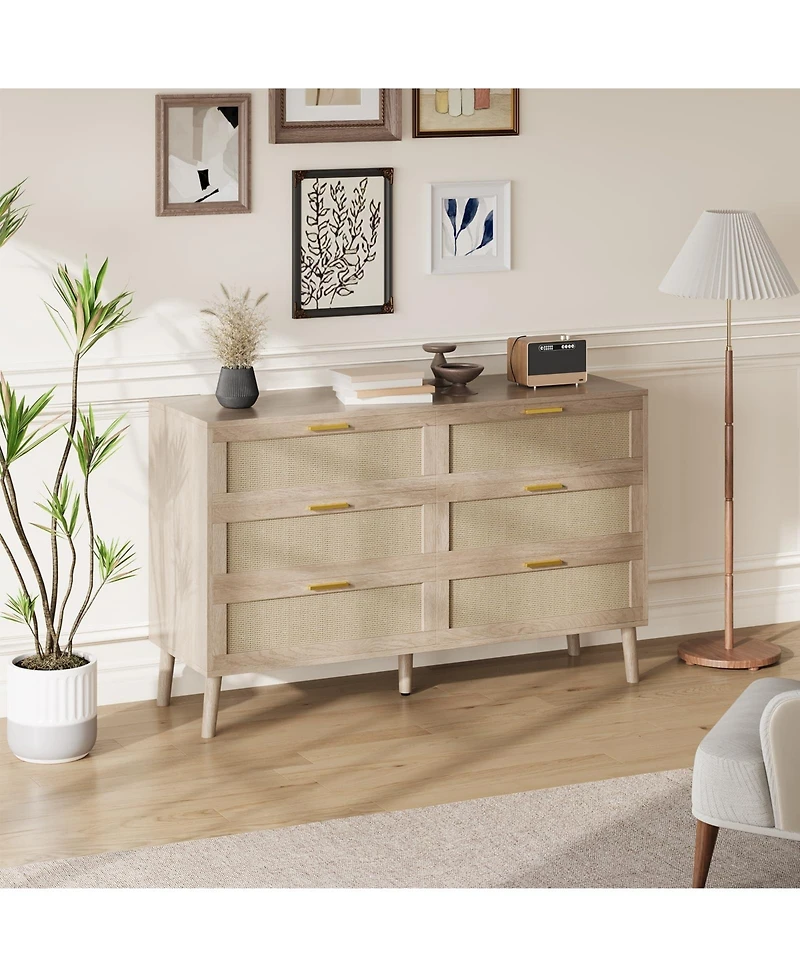 gaomon 6 Drawer Rattan Dresser