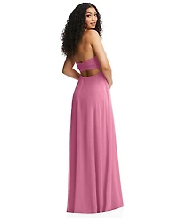 Dessy Collection Women's Strapless Empire Waist Cutout Maxi Dress with Covered Button Detail