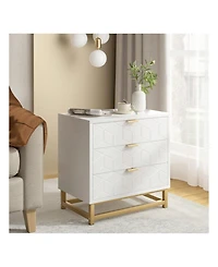 3 Drawer Dresser For Bedroom, Modern Dressers & Chests Of Drawers, Wood Dresser Chest Organizer With Metal Legs, Large Drawers For Bedroom, Hallway
