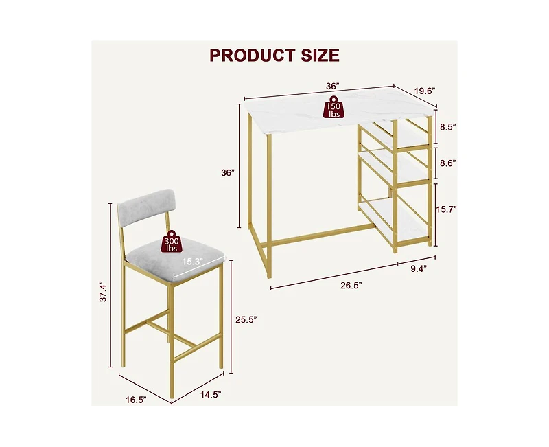 gaomon Dining Table Set for 2, Kitchen Table and Chairs with Wine Rack, Metal Frame Modern Bar Table Set with 2 Chairs