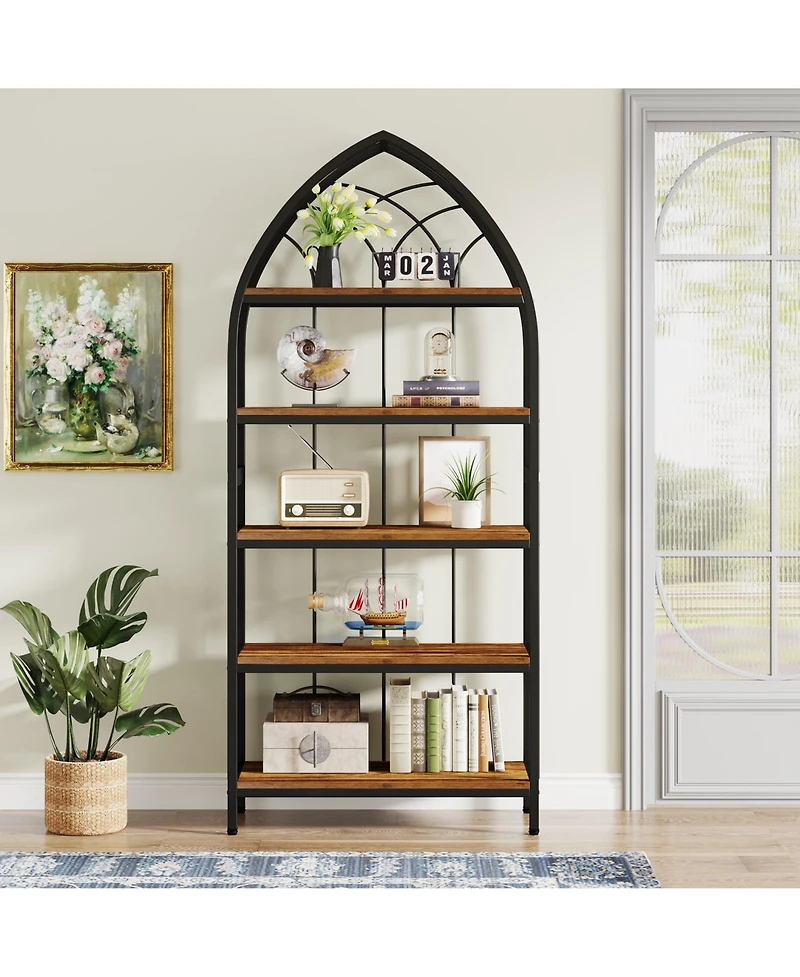 Tribesigns 74.8-Inch Tall Bookshelf,5-Tier Bookshelf with Metal Frame,Curved Freestanding Display Shelf