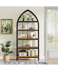 Tribesigns 74.8-Inch Tall Bookshelf,5-Tier Bookshelf with Metal Frame,Curved Freestanding Display Shelf