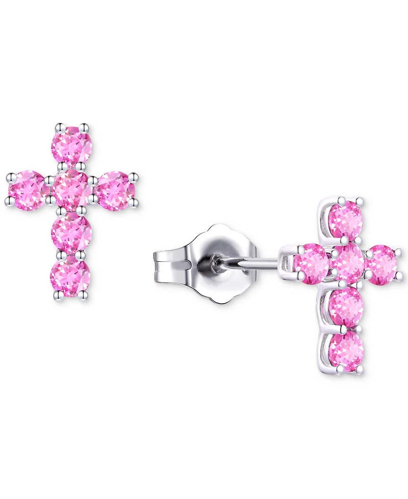 Lab Grown Sapphire Cross Stud Earrings (1 ct. t.w.) 10k White Gold (Also Grow Ruby, Pink Sapphire, & Opal)