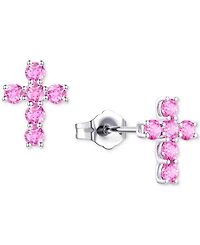 Lab Grown Sapphire Cross Stud Earrings (1 ct. t.w.) 10k White Gold (Also Grow Ruby, Pink Sapphire, & Opal)