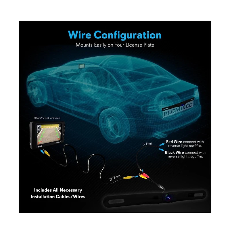 Pyle License Plate Car Rearview Backup Camera - Waterproof, 170° Viewing Angle, Built-In Distance Lines, Ip-68 (PLCM18BC)