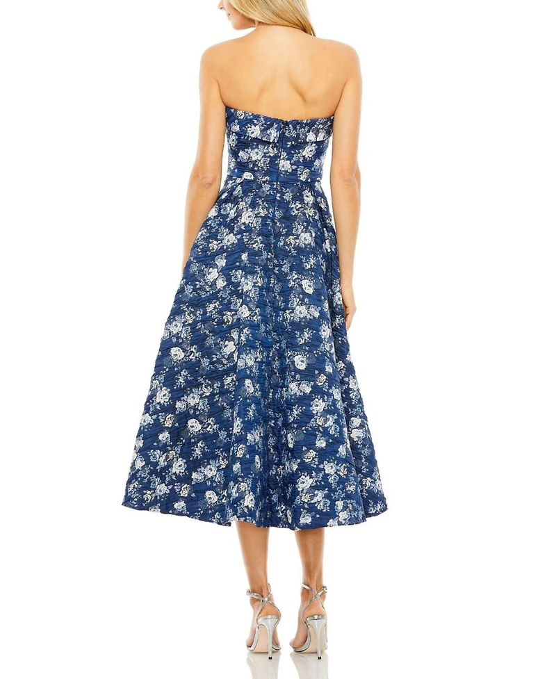 Women's Strapless Brocade Midi Dress