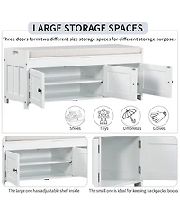 3-Door Storage Bench with Cushion – Hidden Shoe Organizer for Hallway, Mudroom, or Foyer