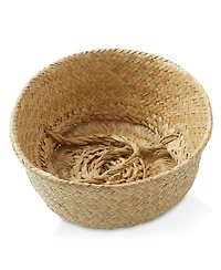 Casafield Seagrass Belly Basket with Handles - Small, Natural Woven Storage Bin Planter for Home Decor, Indoor Plant Pot Cover