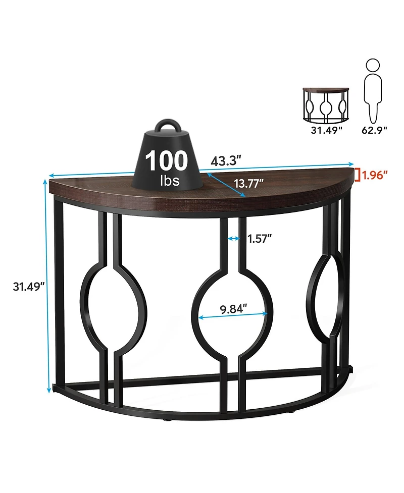 Tribesigns 43 Inch Industrial Semi Circle Sofa Table with Geometric Base,Half Moon Console Table for Entryway