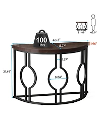 Tribesigns 43 Inch Industrial Semi Circle Sofa Table with Geometric Base,Half Moon Console Table for Entryway