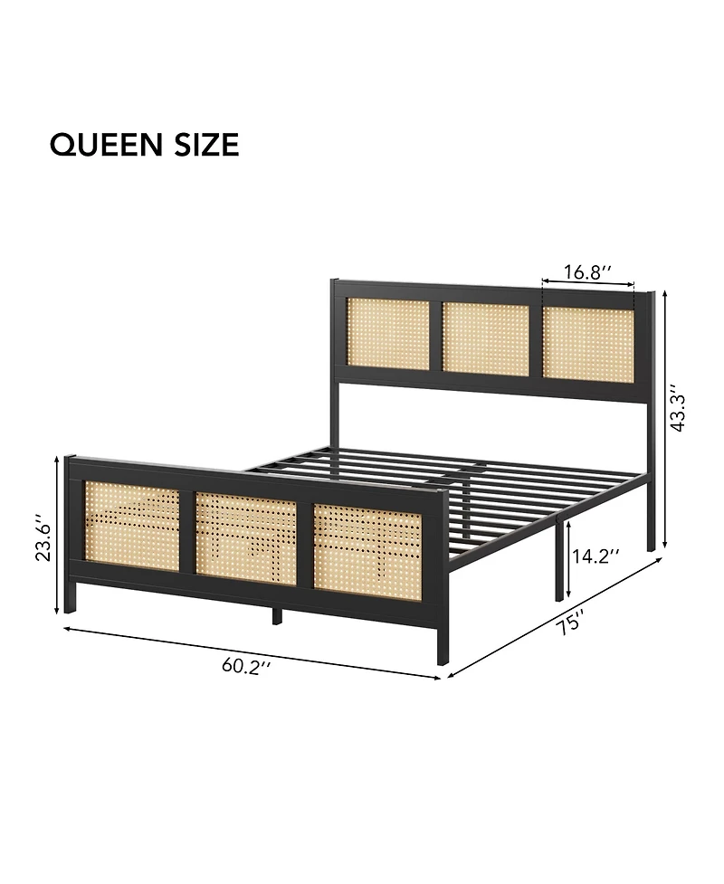 gaomon Queen Size Rattan Bed Frame with Headboard