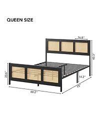 gaomon Queen Size Rattan Bed Frame with Headboard