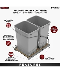 Rev-a-Shelf Double 35 qt. Pullout Trash Containers, Gray, 54WC-1835SC-17-1