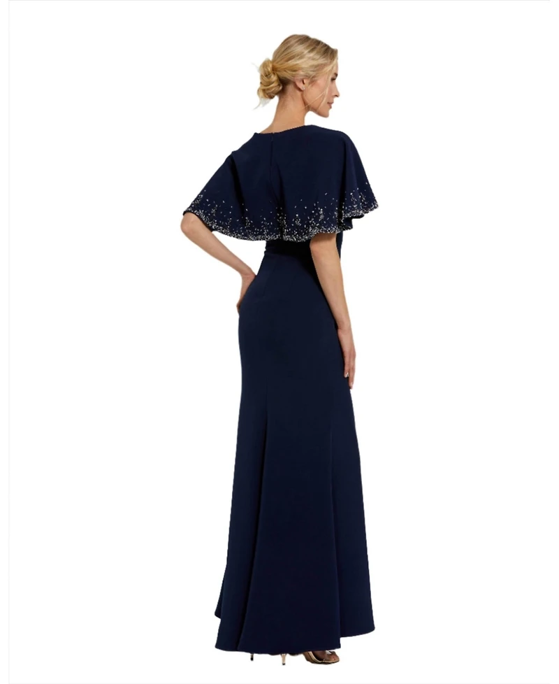 Mac Duggal Women's Crepe High Neck Fitted Gown With Beaded Shawl