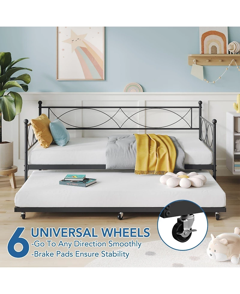 gaomon Twin Daybed with Trundle, Day Bed with Trundle Bed Twin, Twin Size Mattress Foundation
