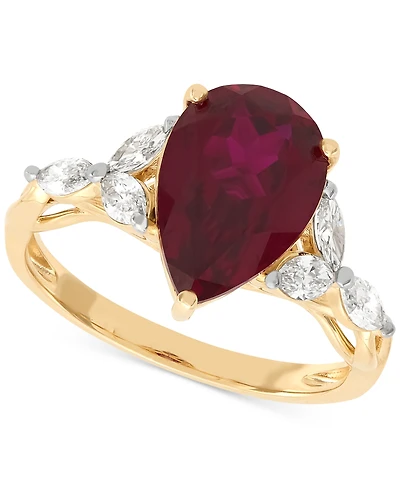 Grown With Love Lab Ruby (3-5/8 ct. t.w.) & Diamond (1/2 Pear Ring 14k Gold or White (Also Emerald La