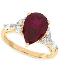 Grown With Love Lab Ruby (3-5/8 ct. t.w.) & Diamond (1/2 Pear Ring 14k Gold or White (Also Emerald La