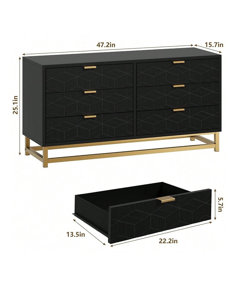 Dresser For Bedroom, Large 6/7 Drawer Dresser Organizer With Golden Metal Handle And Legs, Modern Chest Of Drawers, Large Dresser For Closet, Hallway,
