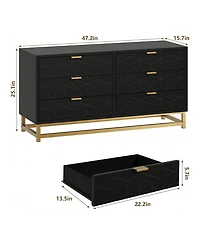 Dresser For Bedroom, Large 6/7 Drawer Dresser Organizer With Golden Metal Handle And Legs, Modern Chest Of Drawers, Large Dresser For Closet, Hallway,