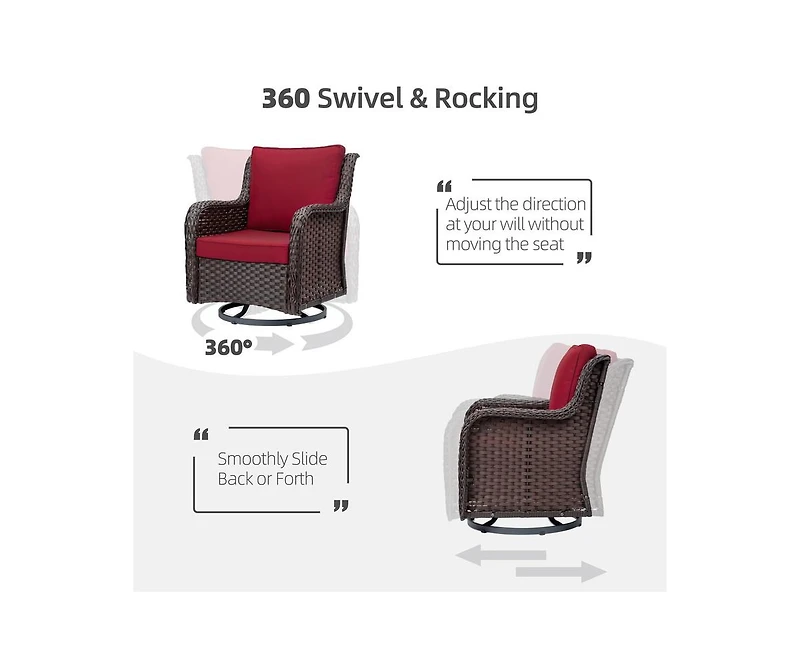 gaomon 3 Pieces Rattan Swivel Rocking Chair Outdoor, Patio Bistro Conversation Furniture Set, Wicker Chair with Cushions and Table