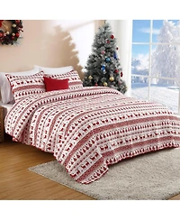 gaomon Christmas Quilt Set Queen, 3-Piece Reversible Boho Bedspread with Christmas Tree, Reindeer & Snowflake Pattern, Lightweight All-Season Bedding