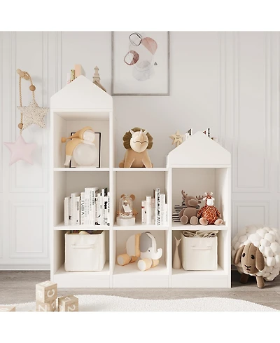 Gaomon 7-Cubby Kids Bookshelf Bookcase Toddlers Playhouse Cabinet Shelf