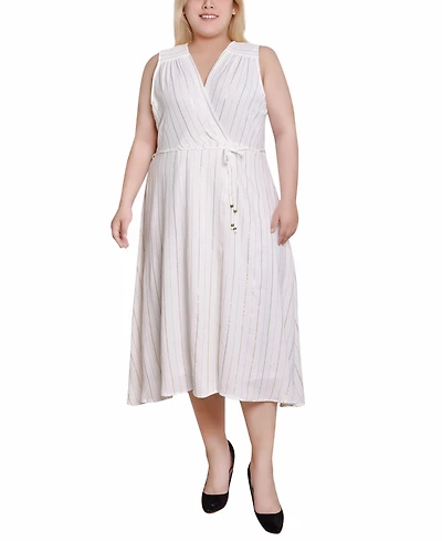 Ny Collection Plus Sleeveless Surplice Vertical Stripe Dress