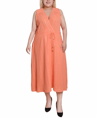 Ny Collection Plus Sleeveless Surplice Vertical Stripe Dress