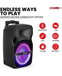 5 Core Tws Pair Bluetooth Party Speakers Portable Karaoke Pa System Rechargeable Loud Speaker + 2X Tripod Stand 4X Wireless Mics Led Light