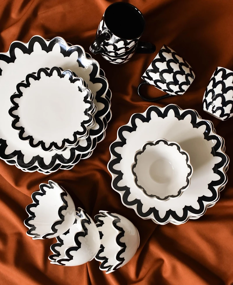 Coton Colors Arabesque Trim Scallop Edge Platters 4-Pc. Set, Service For 4