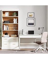 Tribesigns 5-Shelf Bookcase with File Cabinet Drawer Set of 2, 72" Tall Bookshelf, Modern Free-Standing Wood Bookcase, Large Open Display Storage Book