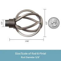 Kenney Cage 5/8-Inch Decorative Curtain Rod in Black and Pewter with Stylish Finials