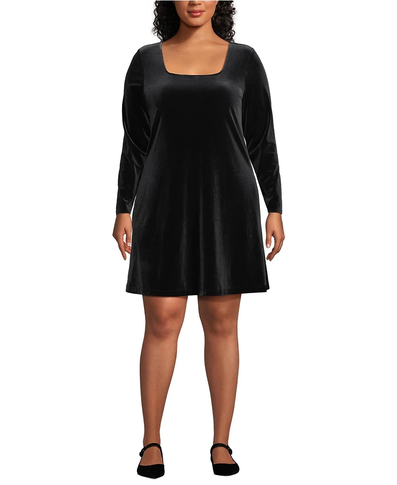 Lands' End Plus Knit Velvet Square Neck Dress